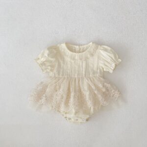 y1338 - Beige Lace Flowers Romper - 图片 5
