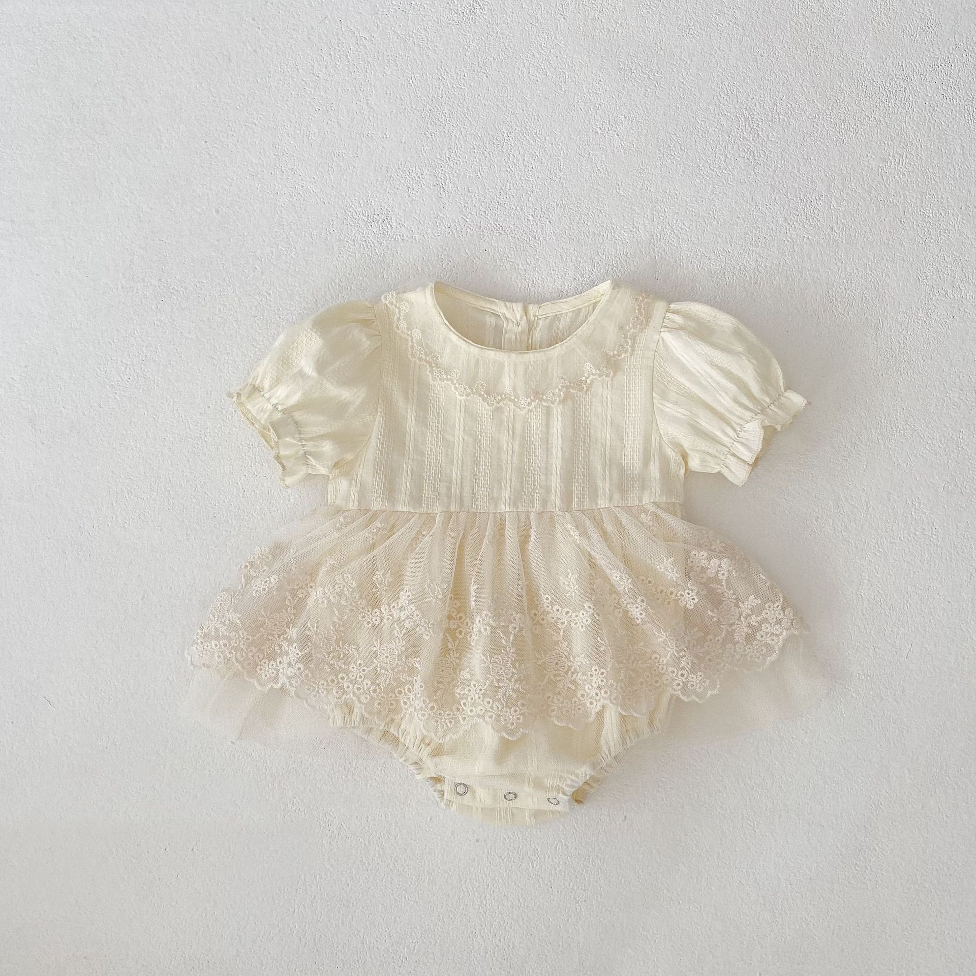 y1338 - Beige Lace Flowers Romper - 图片 5
