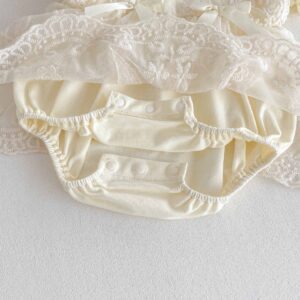 y1343 - Apricot Lace Ribbon Puff Sleeves Romper - 图片 6