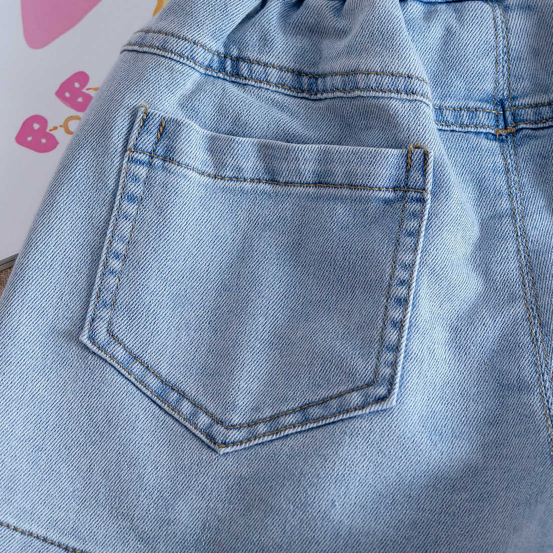y1335 - Ribbon Denim Short Jean - 图片 4