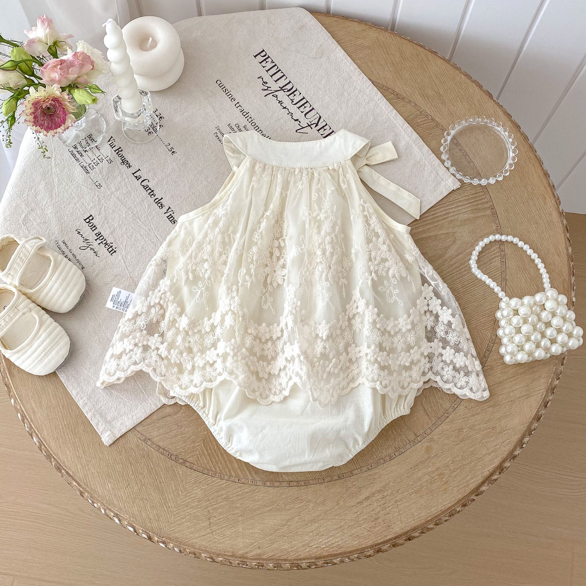 y1344 - Apricot Halter Neck Ribbon Lace Romper - 图片 3