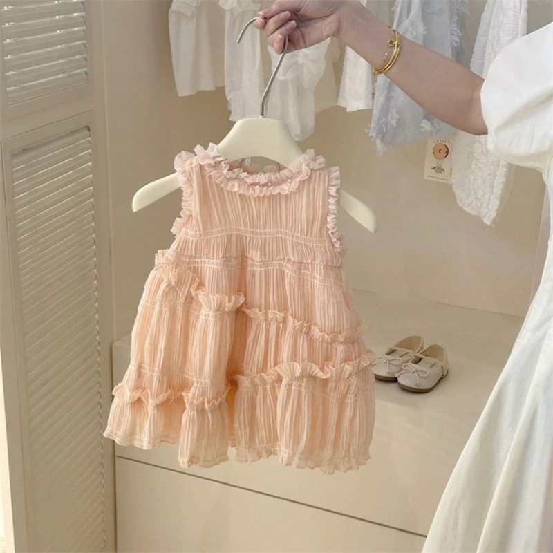 y1347 - Pink & Cream Sleeveless Dress - 图片 1