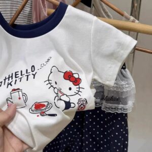 y1491 - Kitty Lace Polka Dots Long Pants Set - 图片 4