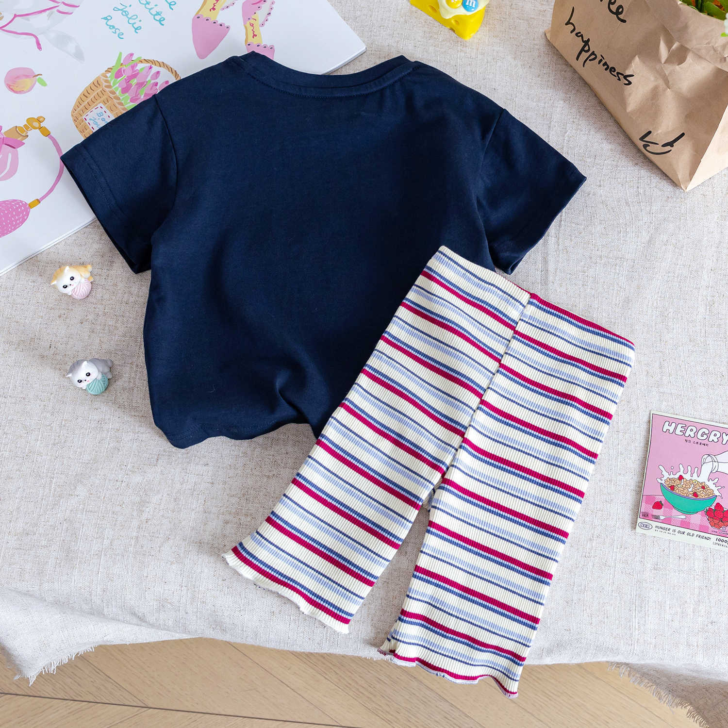 y1492 - Kitty Hug Bear Stripe Pants Set - Image 3