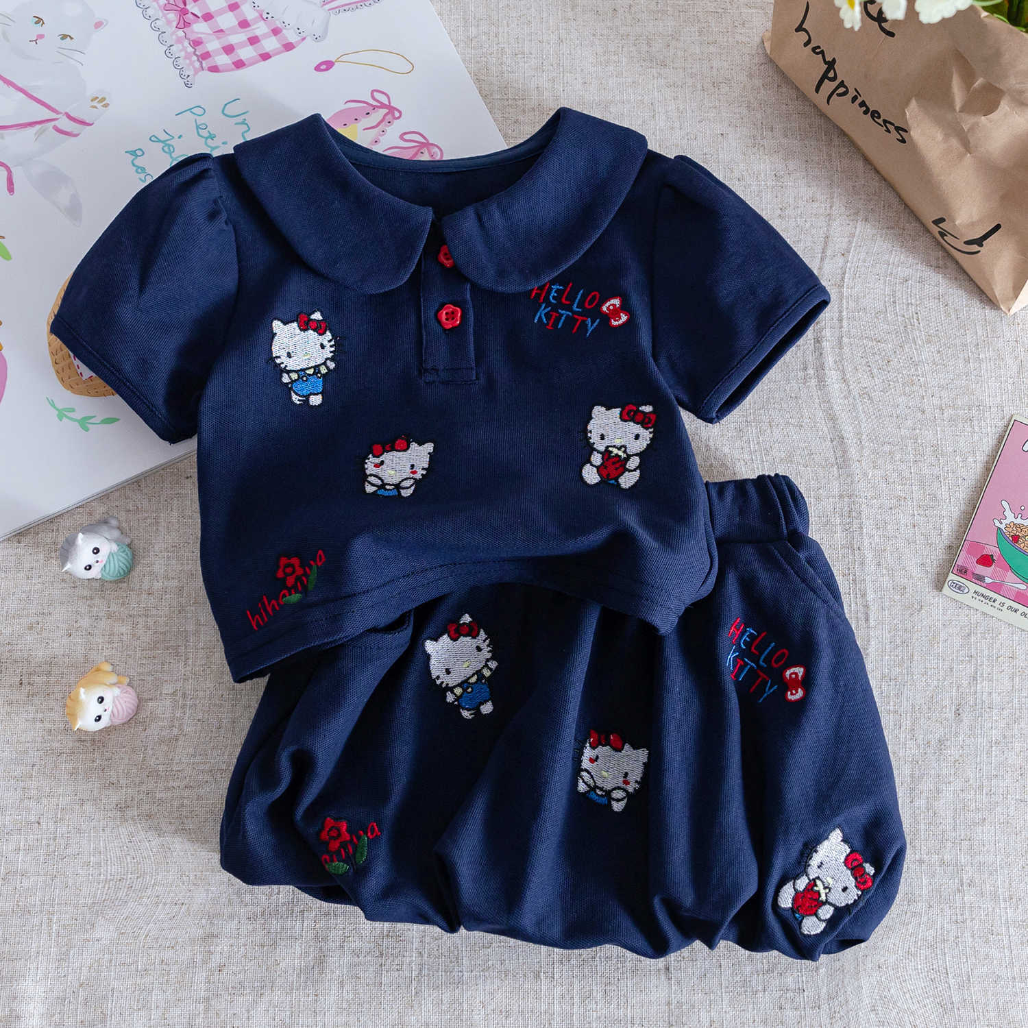 y1493 - Pink & Dark Blue Kitty Doll Collar Set - 图片 4