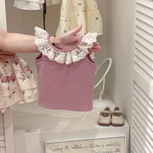 y1495 - Lace Lotus Collar Vest Rose Skirt Set - 图片 5