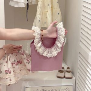 y1495 - Lace Lotus Collar Vest Rose Skirt Set - 图片 4
