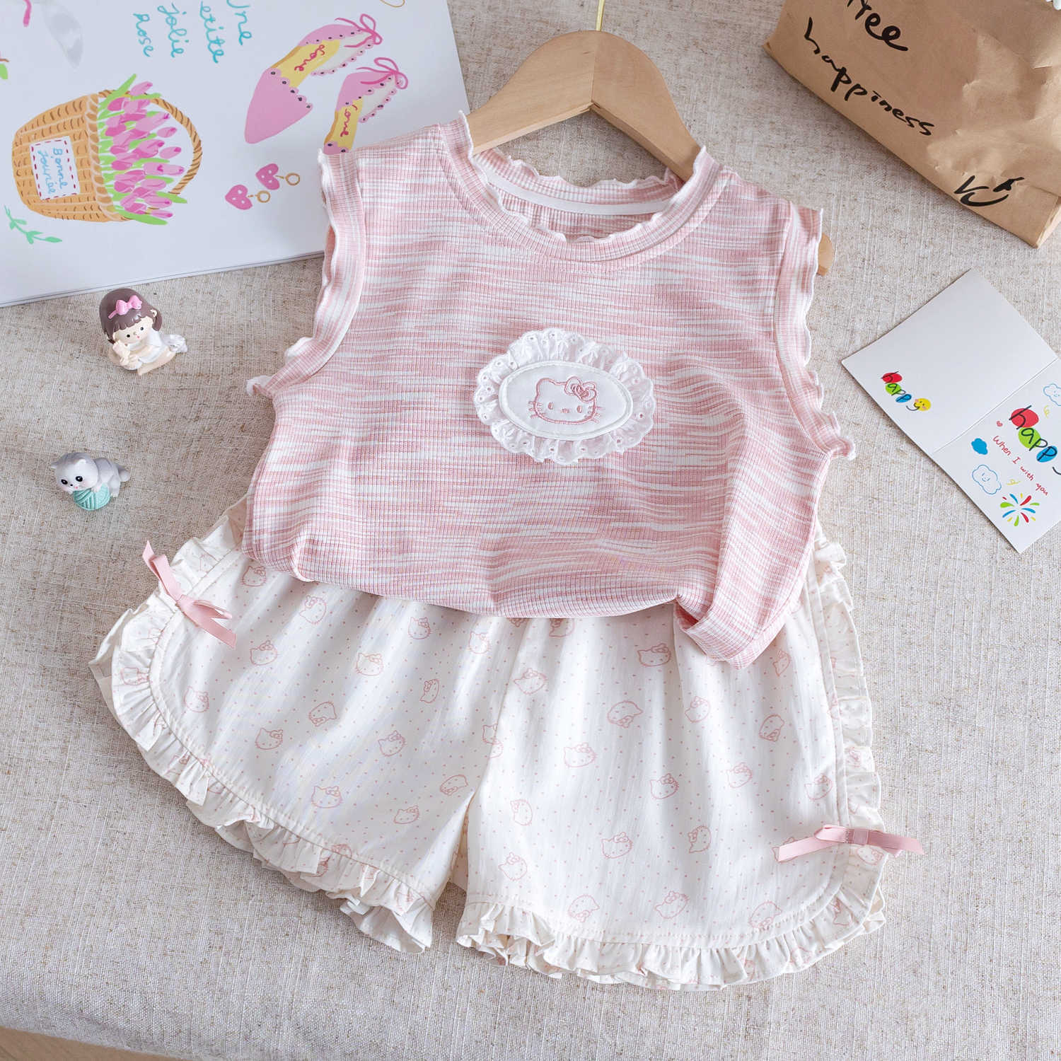 y1496 - Kitty Vest Short Pants Set - Image 1