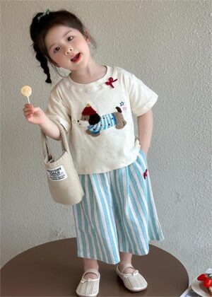 y1507 - Sausage Dog Shirt Stripe Long Pants - Image 1