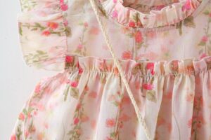 y1474 - Pink Flower Flying-sleeves Dress With Bag - 图片 5
