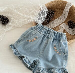 y1533 - Mini Flower Denim Short Pants - 图片 2