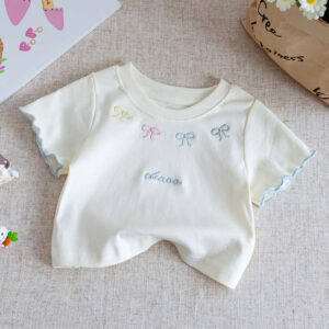 y1484 - 4 Color Ribbon Shirt Lace Short Pants Set - 图片 4