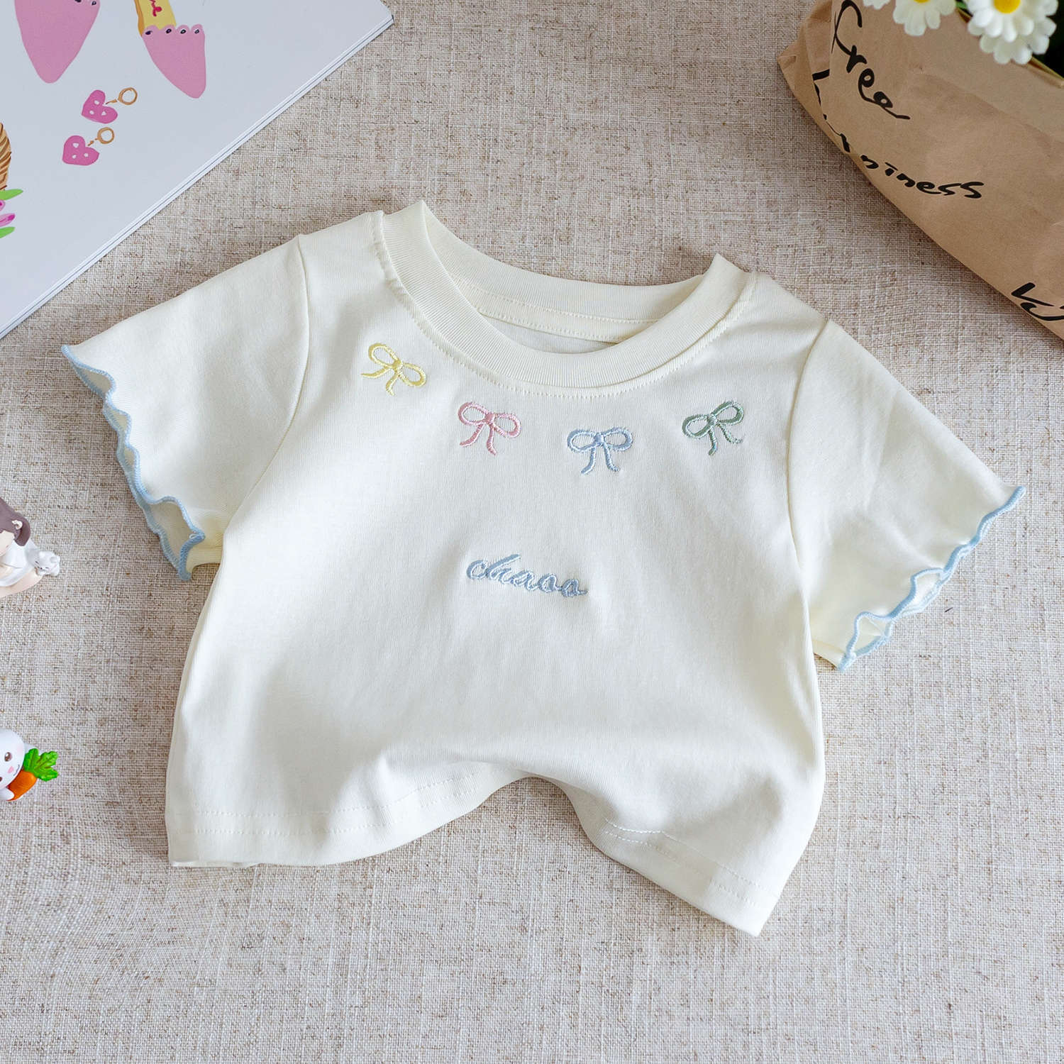 y1484 - 4 Color Ribbon Shirt Lace Short Pants Set - 图片 4