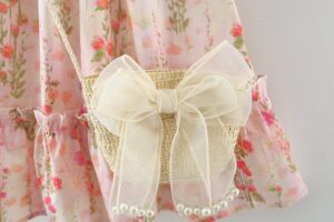 y1474 - Pink Flower Flying-sleeves Dress With Bag - 图片 9