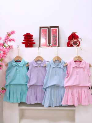 y1483 - Casual Sleeveless Pleated Skirt Set - 图片 3