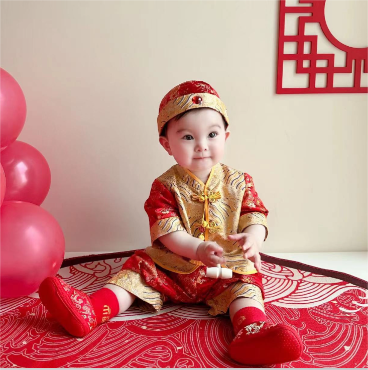 y1538 - CNY Red & Gold Cheongsam Set - Image 1