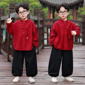 y1545 - CNY Red Bamboo Long Sleeves Cheongsam Suit - 图片 2