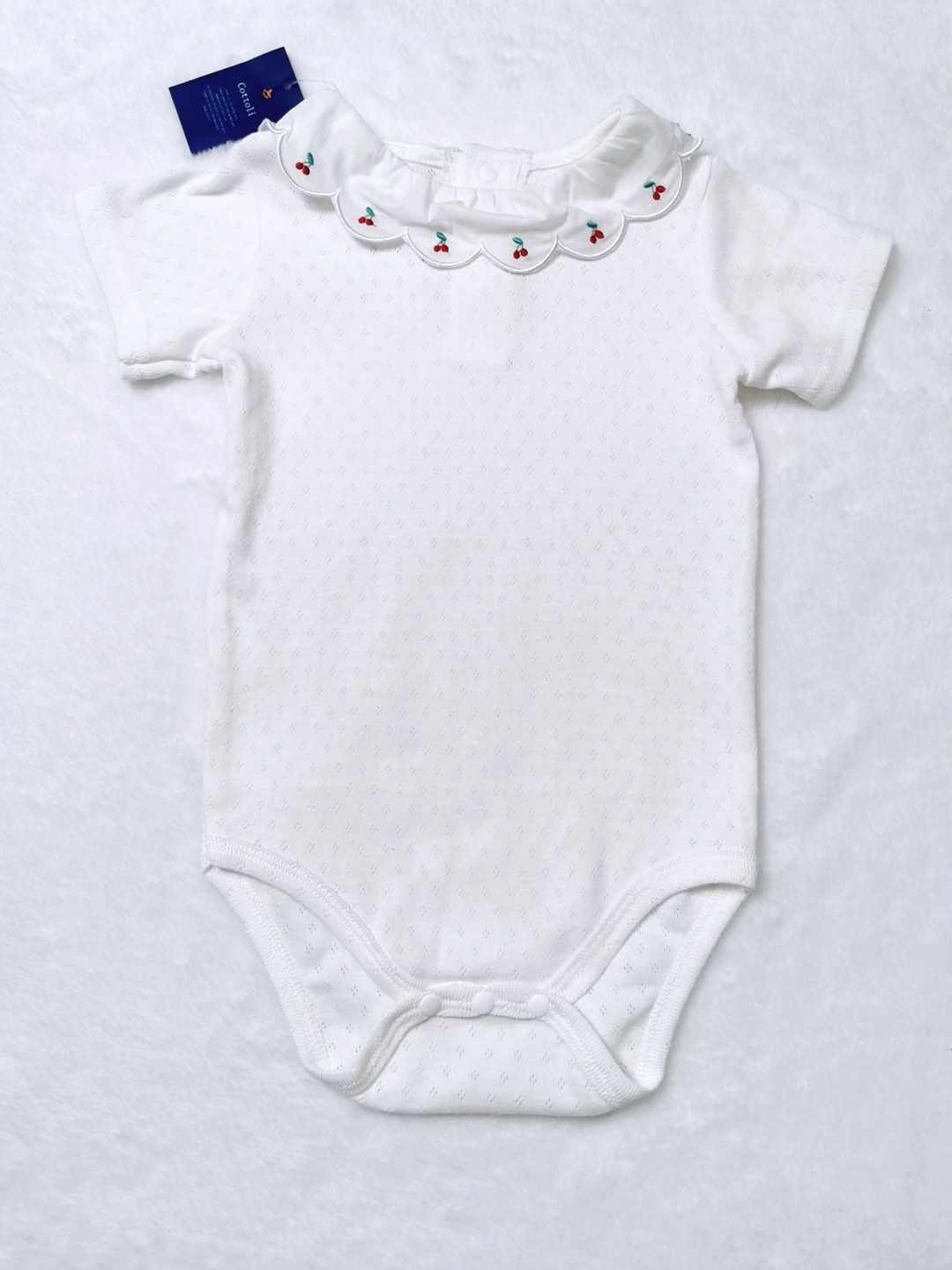y1590 - Baby Girl Cherry White Romper