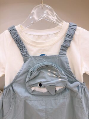 y1695 - Cute Whale Pocket Overall Set - 图片 2