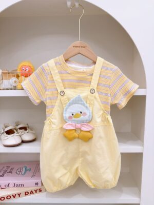 y1702 - Penguin Stripe Overall Set
