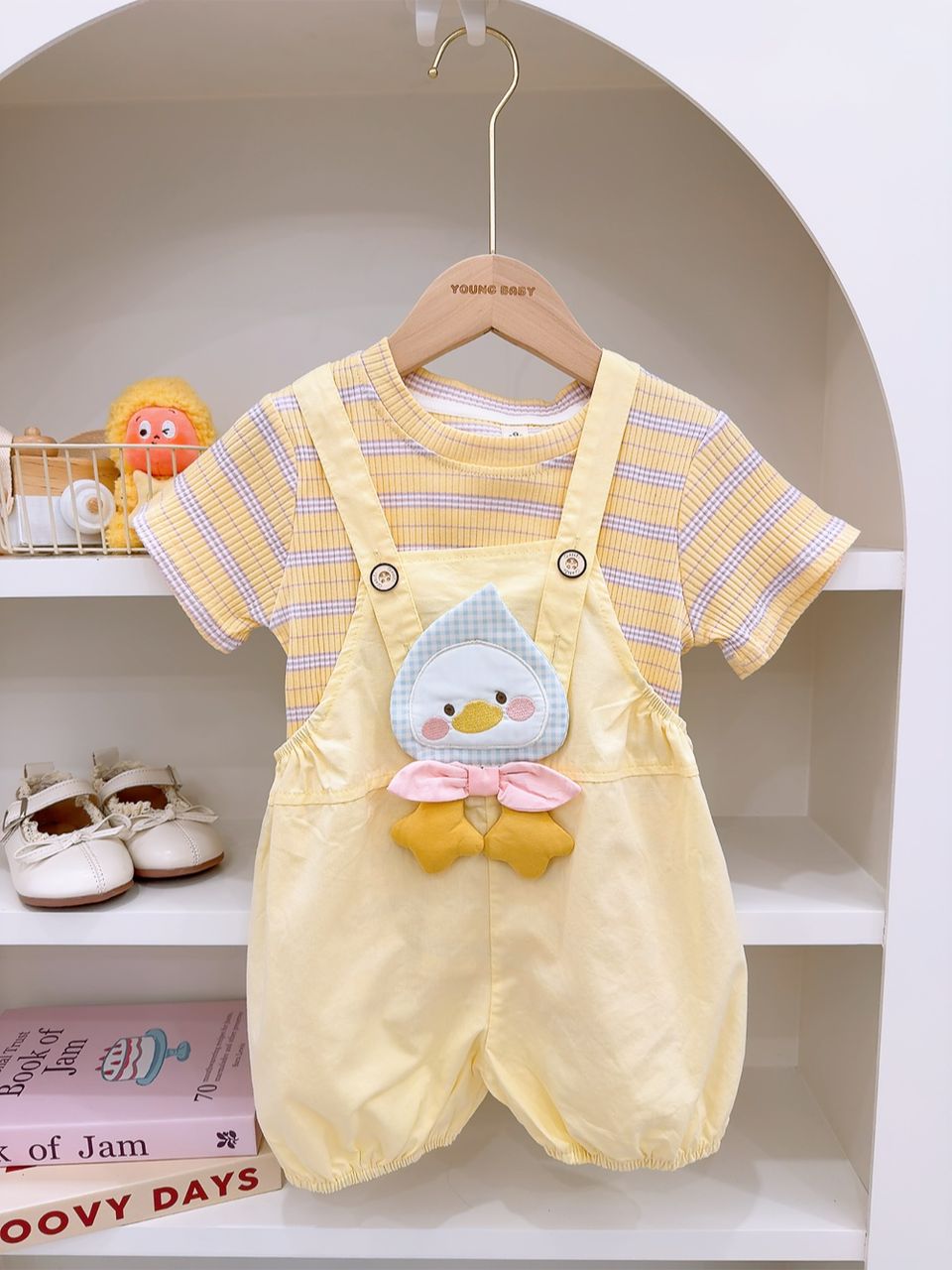 y1702 - Penguin Stripe Overall Set