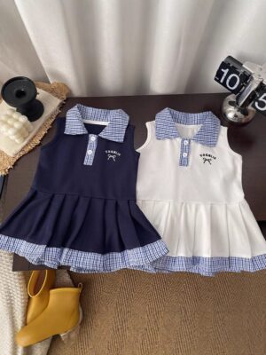 y1658 - Plaid Collar Sleeveless Dress - 图片 2