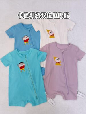 y1770 - Cute Cartoon Short-sleeves Two Zipper Jumper - 图片 1
