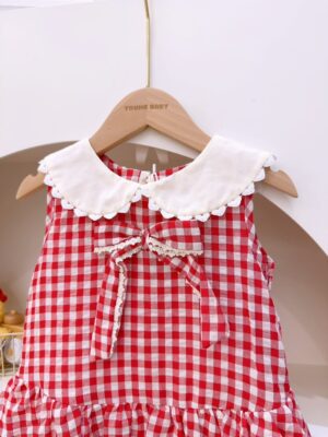 y1808 - Red Plaid Ribbon Dress - 图片 3