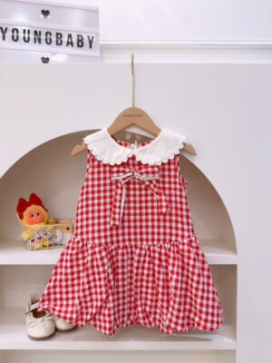 y1808 - Red Plaid Ribbon Dress - 图片 1