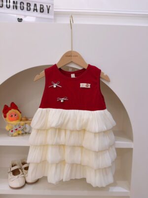y1809 - Silver Ribbon Red Tiered Dress - 图片 6