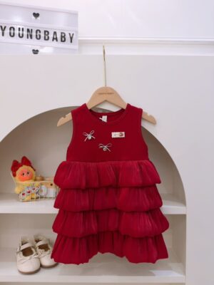 y1809 - Silver Ribbon Red Tiered Dress - 图片 5