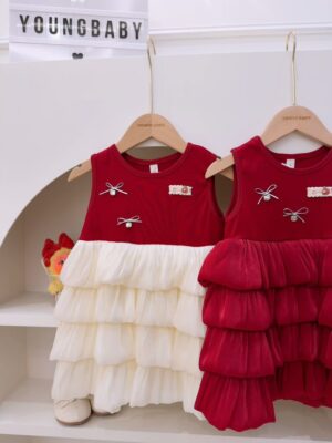 y1809 - Silver Ribbon Red Tiered Dress - 图片 3