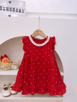 y1810 - Floral Flying-sleeves Red Dress - 图片 1