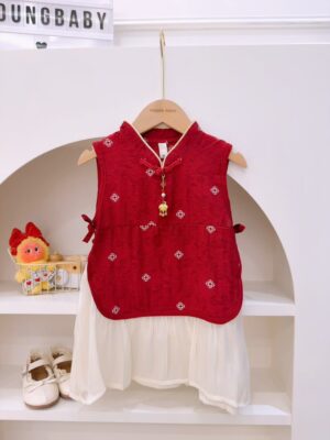 y1811 - CNY Chinese Style Wine Red Dress - 图片 1