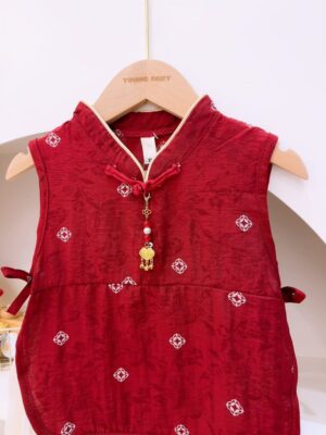 y1811 - CNY Chinese Style Wine Red Dress - 图片 3