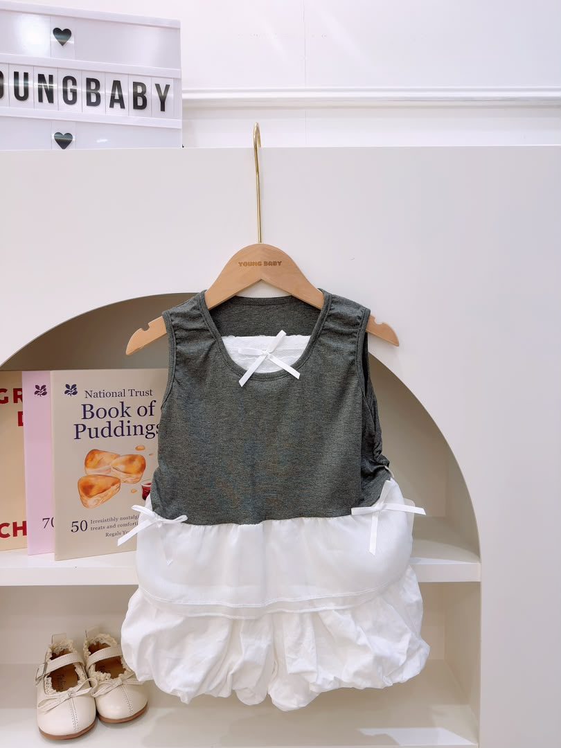 y1817 – Ribbon Grey Vest Bloomer Short Set