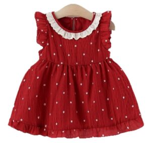 y1810 - Floral Flying-sleeves Red Dress - 图片 6
