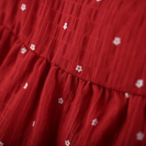 y1810 - Floral Flying-sleeves Red Dress - 图片 5