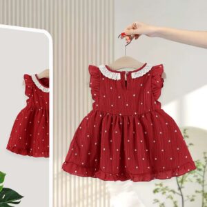 y1810 - Floral Flying-sleeves Red Dress - 图片 4