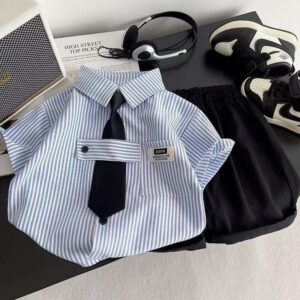 y1814 - Casual Stripe Shirt Set - 图片 6