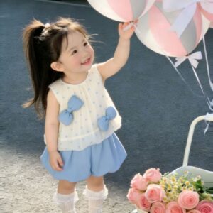 y1824 - Blue Ribbon Sleeveless Bloomer Short Set - 图片 5
