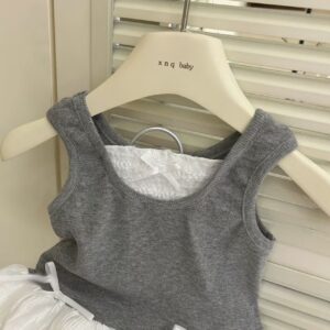 y1817 - Ribbon Grey Vest Bloomer Short Set - 图片 6