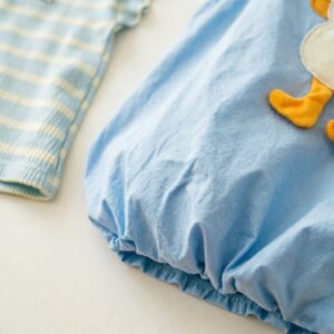 y1825 - Stripe T-shirt Duck Overall Dress Set - 图片 5
