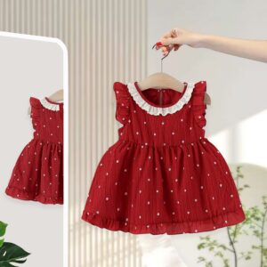 y1810 - Floral Flying-sleeves Red Dress - 图片 3