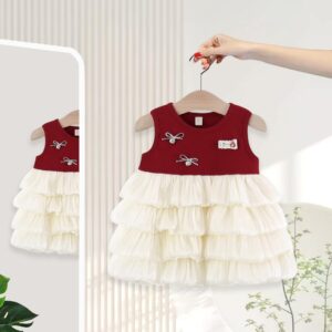 y1809 - Silver Ribbon Red Tiered Dress - 图片 7