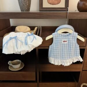 y1839 - Plaid Vest Bloomer Short Set Preorder 预购 - 图片 4