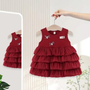 y1809 - Silver Ribbon Red Tiered Dress - 图片 8