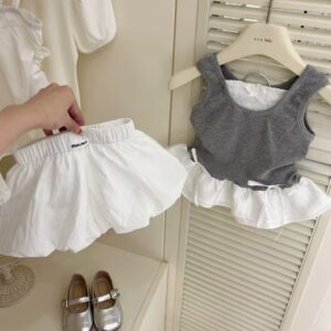 y1817 - Ribbon Grey Vest Bloomer Short Set - 图片 3
