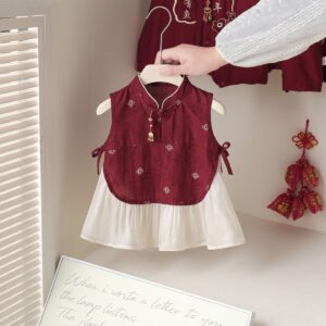 y1811 - CNY Chinese Style Wine Red Dress - 图片 4