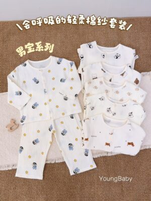 y1789 - Cotton Muslin Gauze Button Pajamas Sleepwear - 图片 1